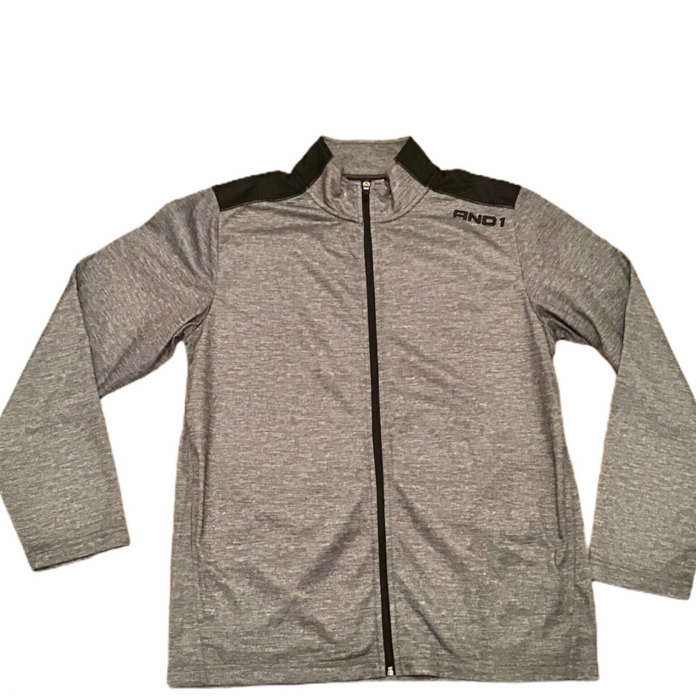 And1 M Mens Track Suit Jacket Front Zip L/S Pockets Gray Black